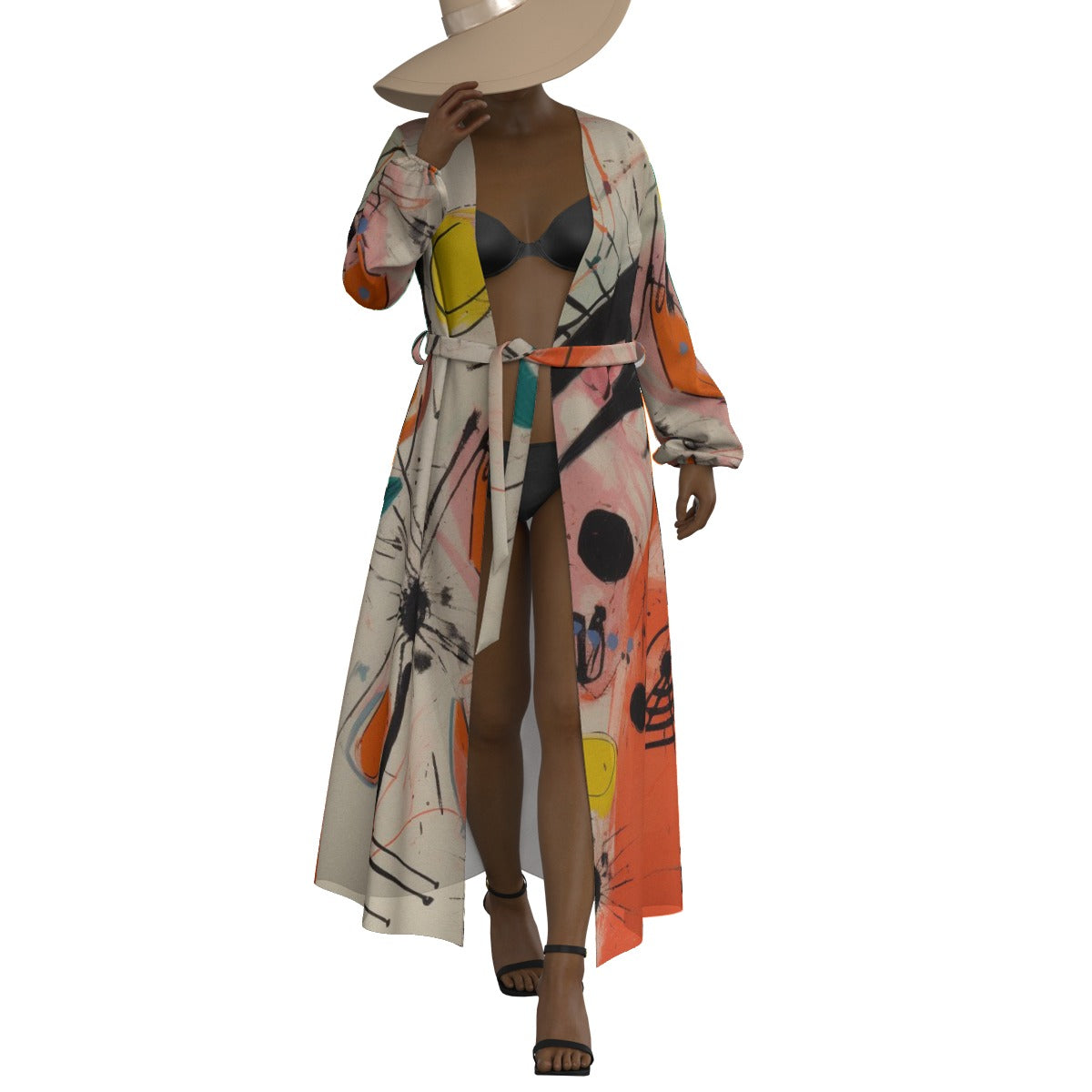 All-Over Print Women's Lace-up Chiffon Robe