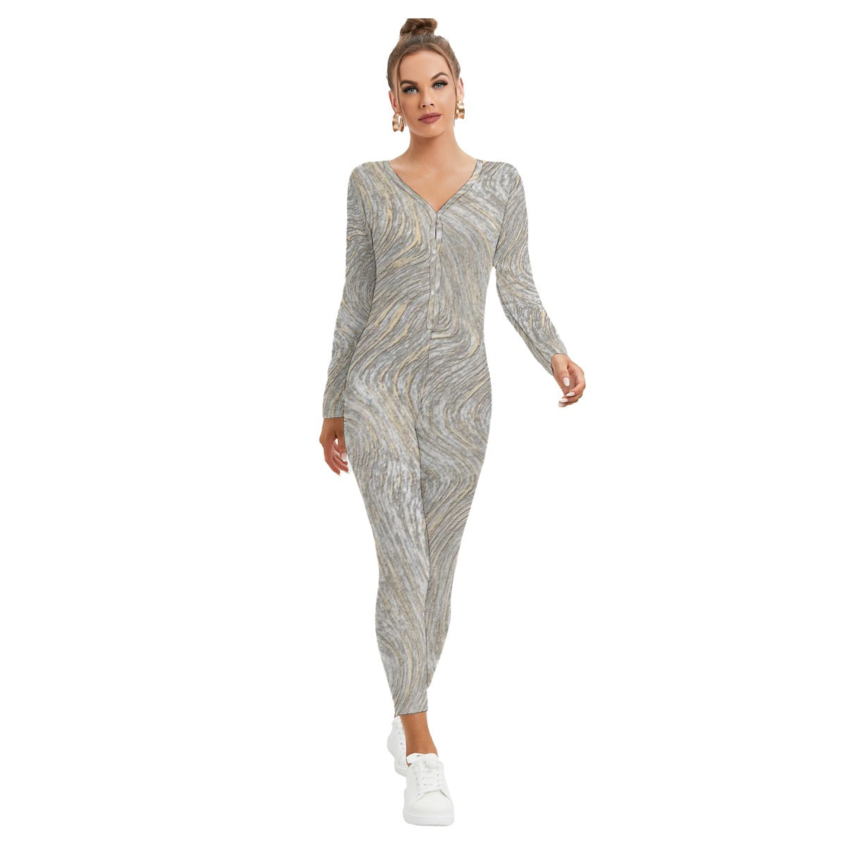 All-Over Print Women's Plunging Neck Jumpsuit