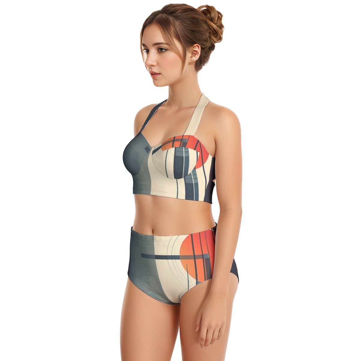 All-Over Print Women's Swimsuit Set With Halter