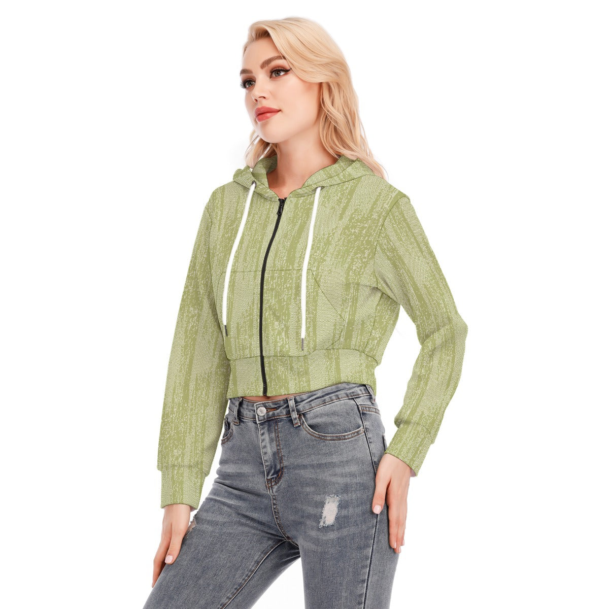 All-Over Print Women's Crop Top Hoodie With Zipper Closure