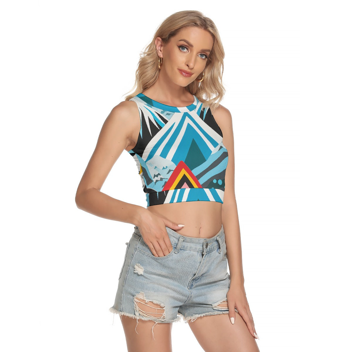 All-Over Print Women's Sleeveless Back Hollow Crop Top