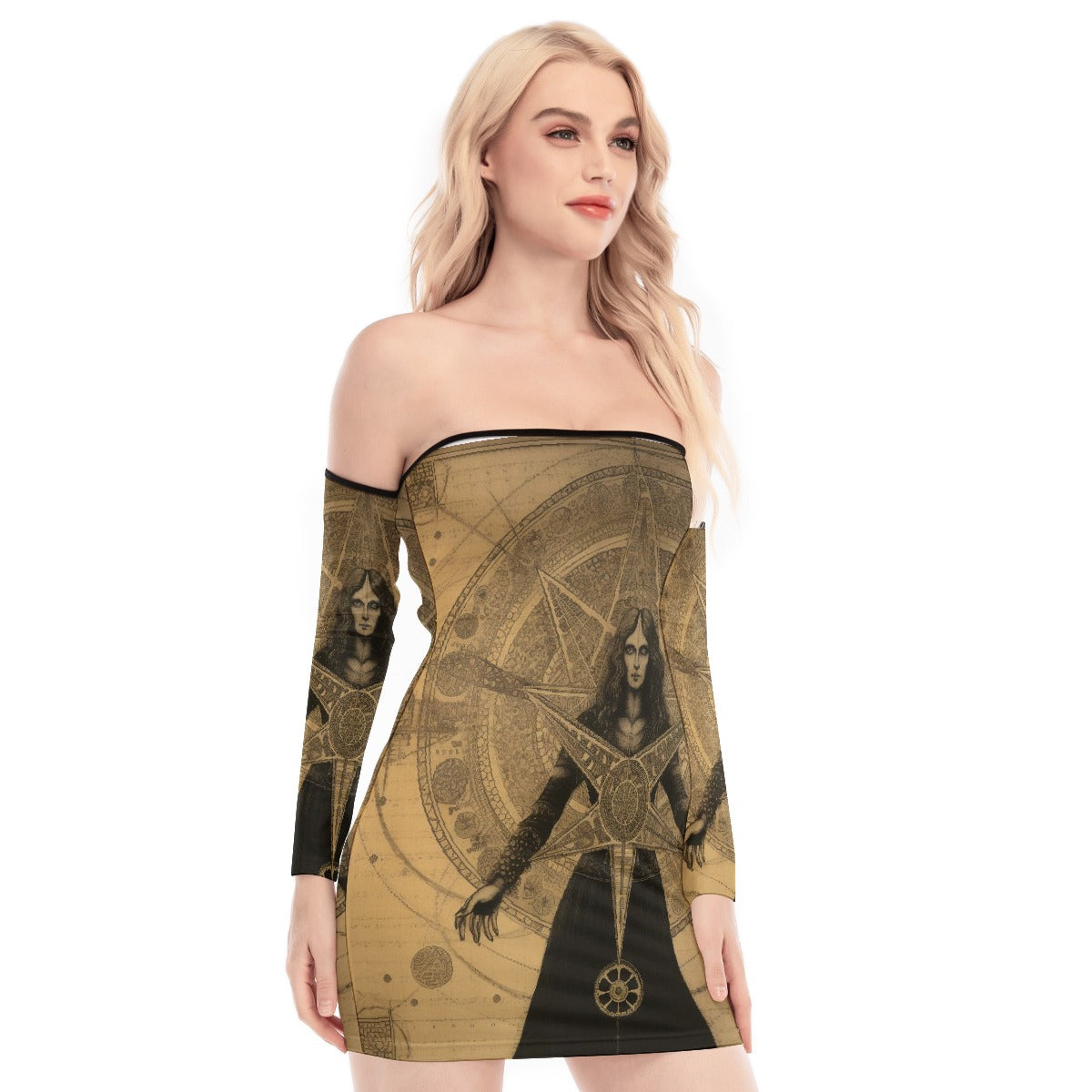 All-Over Print Women's Off-shoulder Back Lace-up Dress