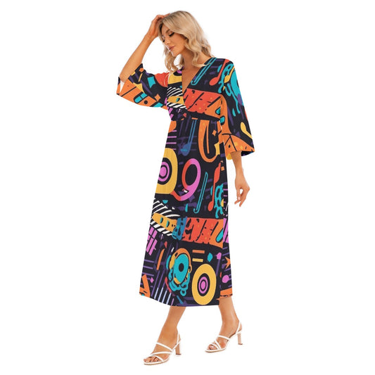 All-Over Print Women's Mid-Sleeve Long Dress