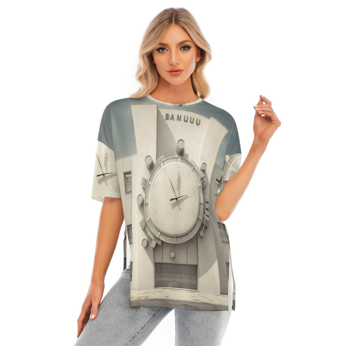 All-Over Print Women's Short Sleeves T-shirt With Hem Split