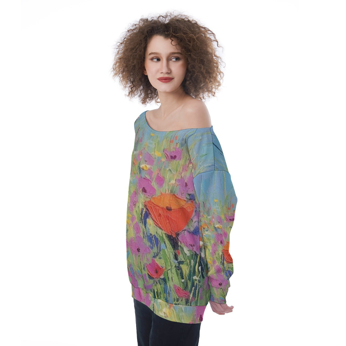 All-Over Print Oversized Women's Off-Shoulder Sweatshirt