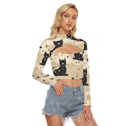 All-Over Print Women's Hollow Chest Keyhole Tight Crop Top