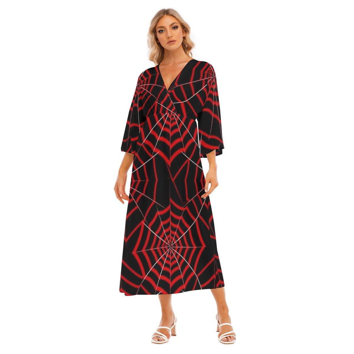 All-Over Print Women's Mid-Sleeve Long Dress