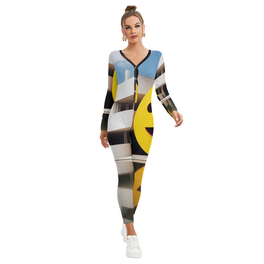 All-Over Print Women's Plunging Neck Jumpsuit