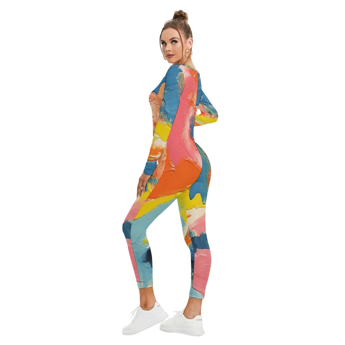 All-Over Print Women's Plunging Neck Jumpsuit