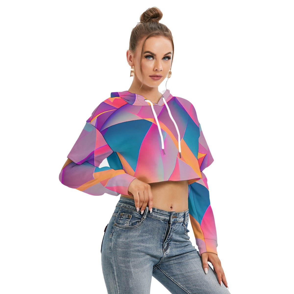 All-Over Print Women's Heavy Fleece Hoodie With Hollow Out Sleeve