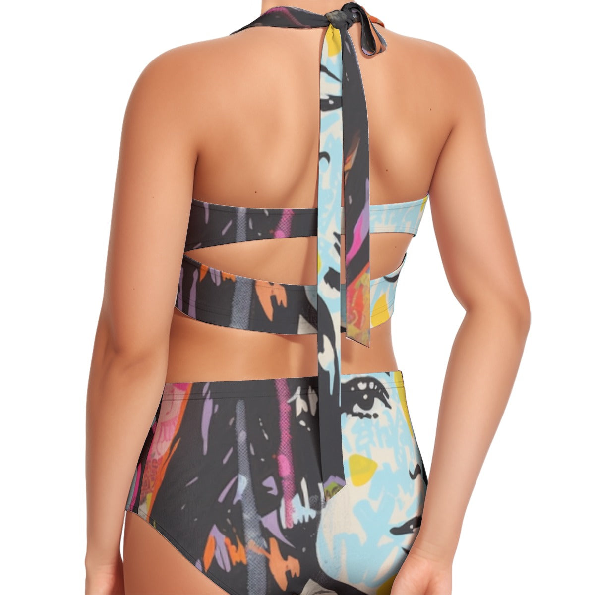 All-Over Print Women's Swimsuit Set With Halter