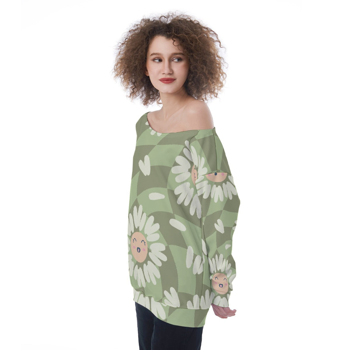 All-Over Print Oversized Women's Off-Shoulder Sweatshirt