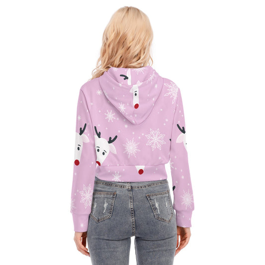 All-Over Print Women's Crop Top Hoodie With Zipper Closure