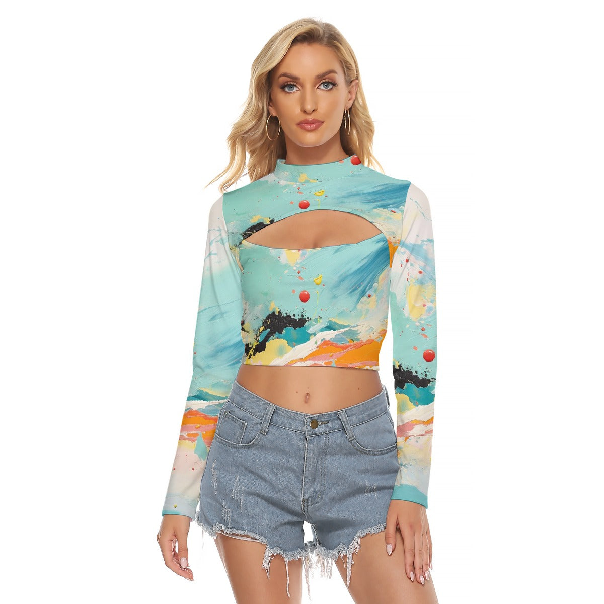 All-Over Print Women's Hollow Chest Keyhole Tight Crop Top