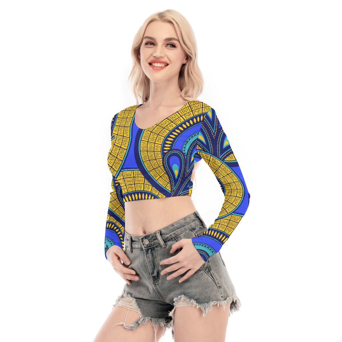 All-Over Print Women's Back Hollow T-shirt With Strap