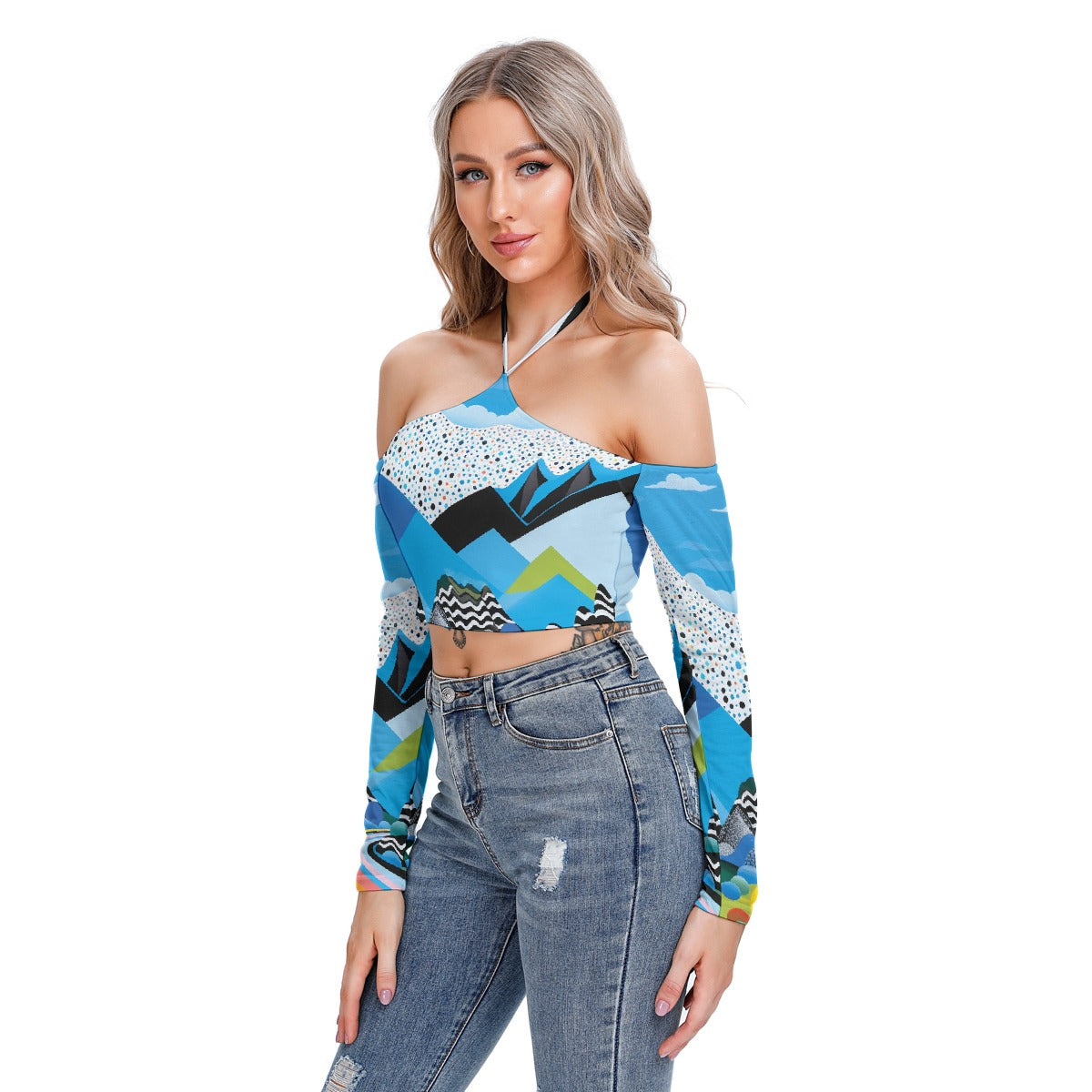 All-Over Print Women's Halter Lace-up Top