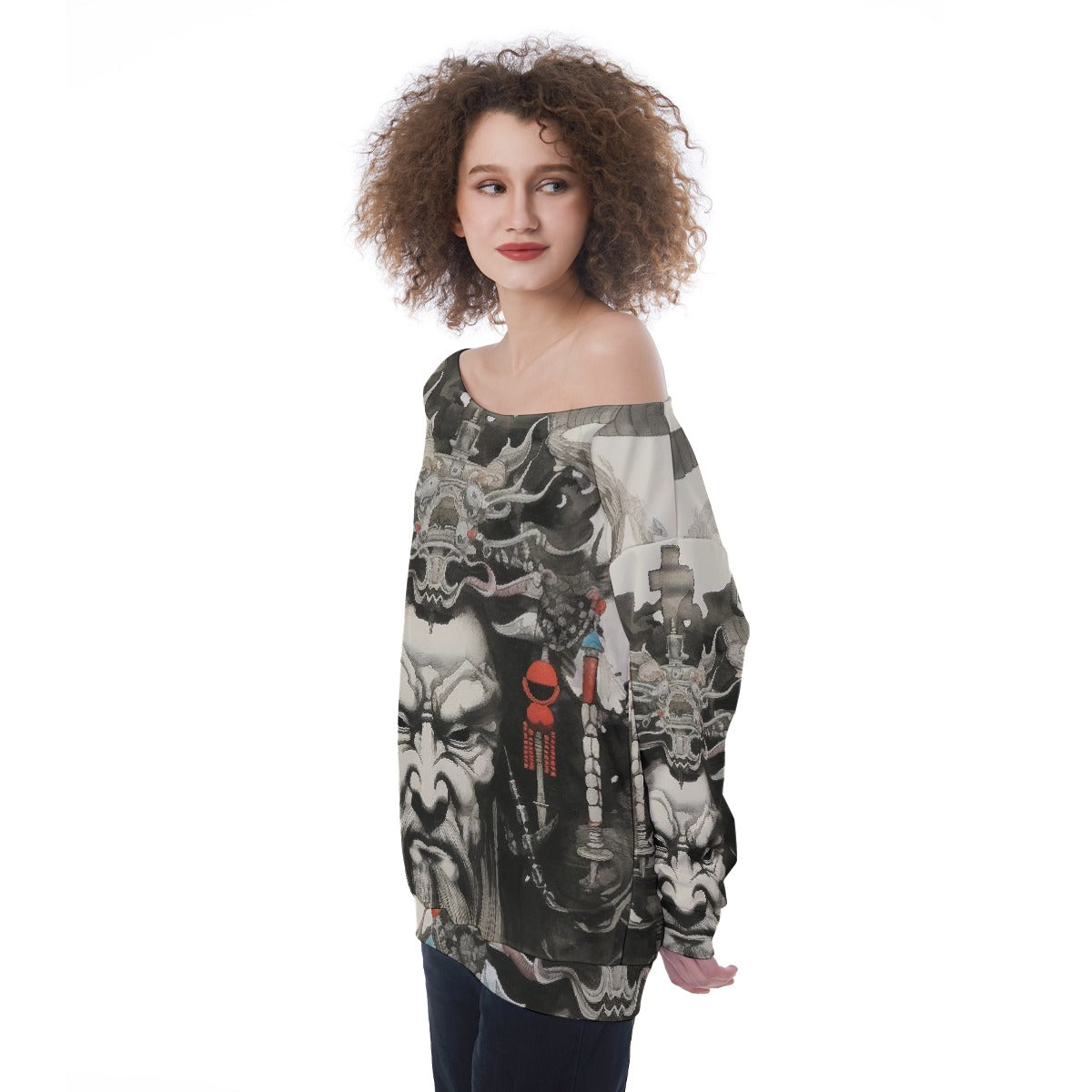 All-Over Print Oversized Women's Off-Shoulder Sweatshirt