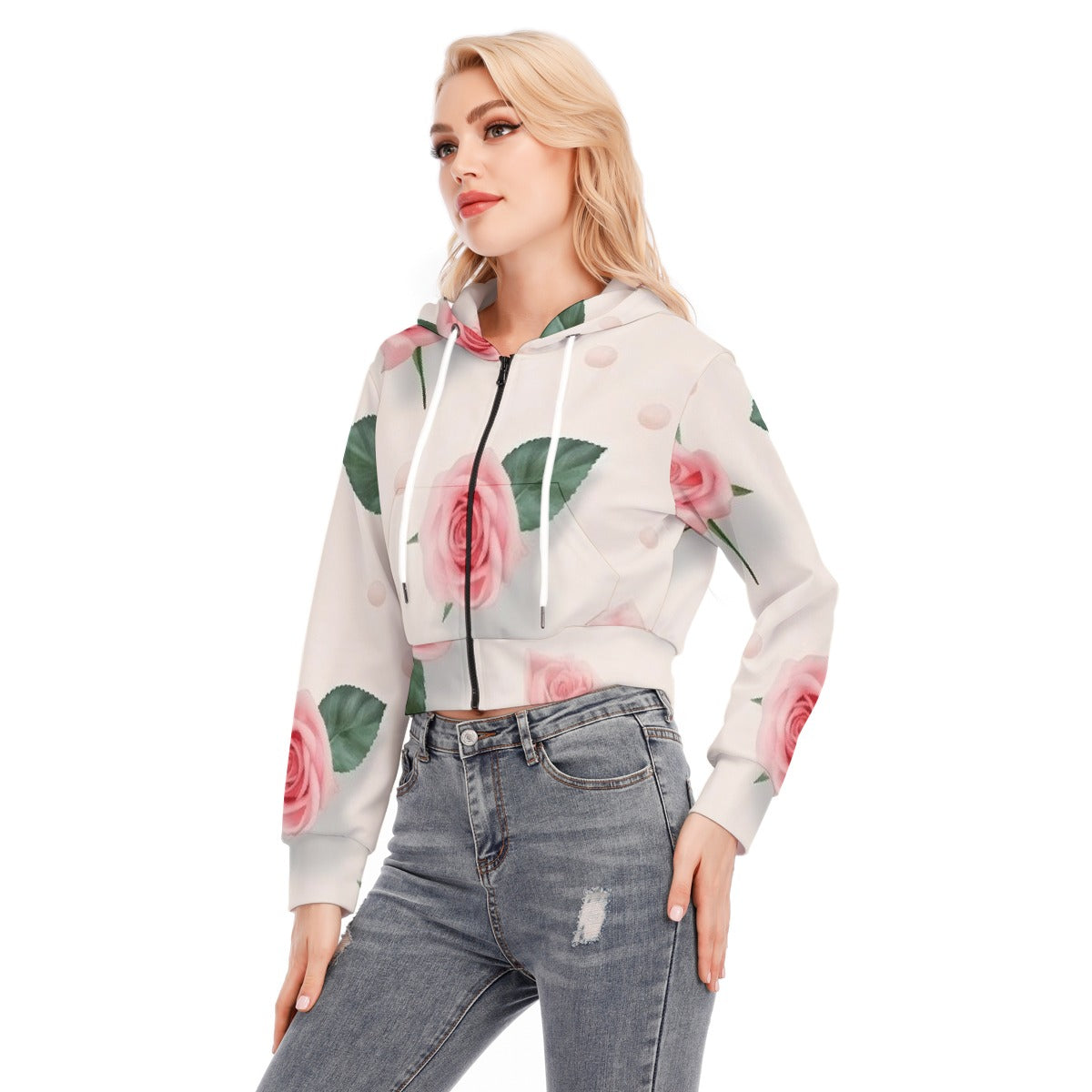 All-Over Print Women's Crop Top Hoodie With Zipper Closure