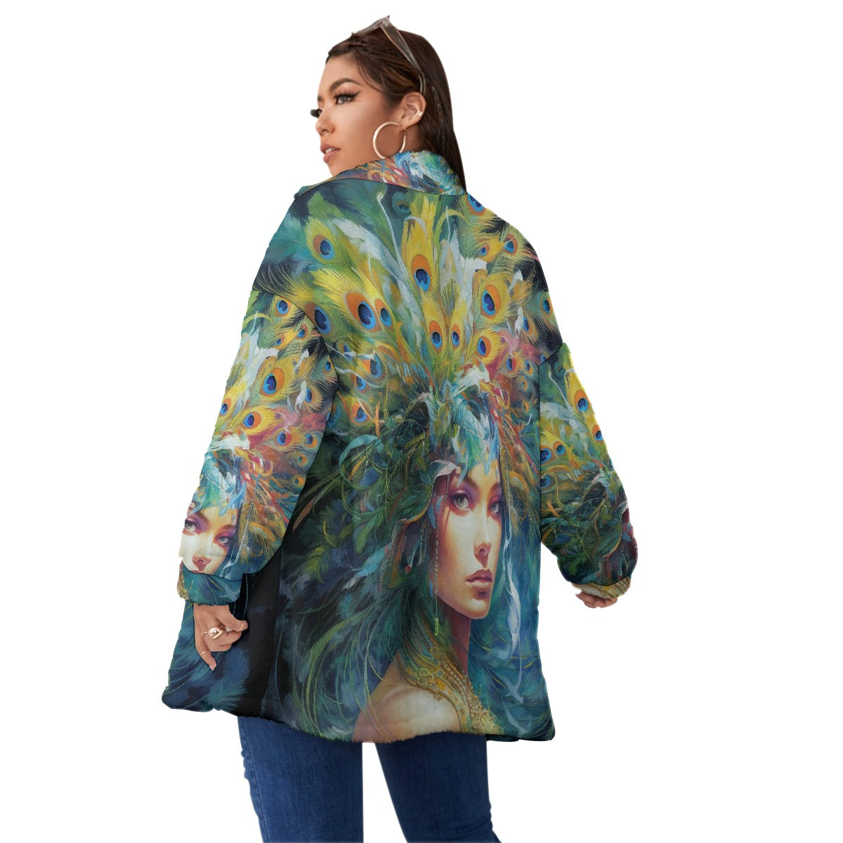 All-Over Print Unisex Borg Fleece Stand-up Collar Coat With Zipper Closure(Plus Size)