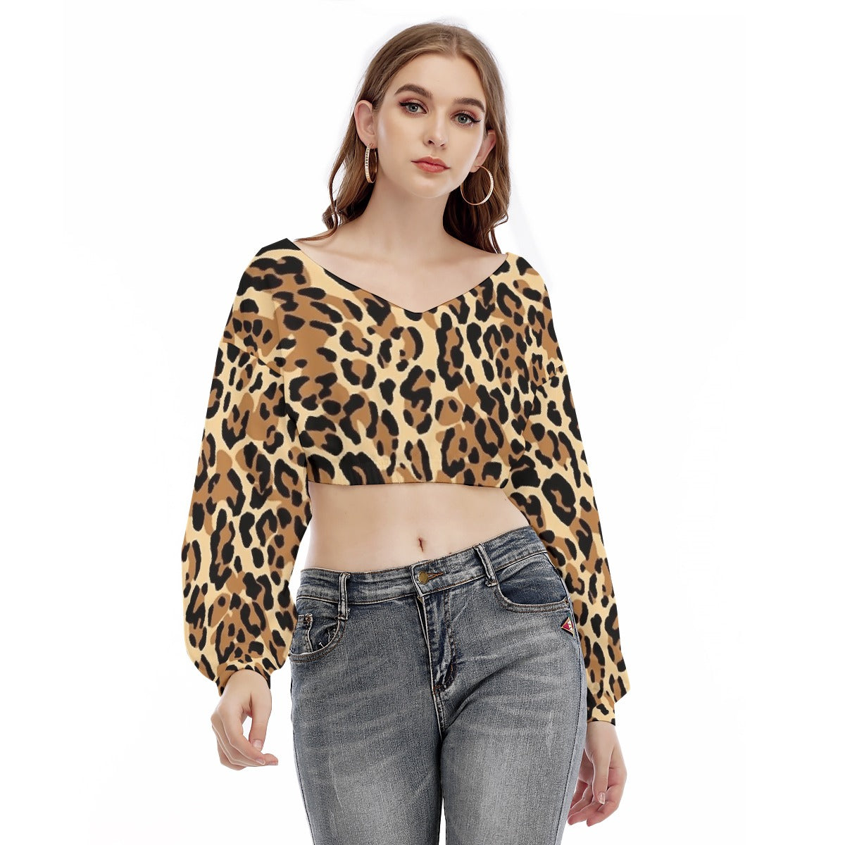 All-Over Print Women's V-neck Long Sleeve Cropped Sweatshirt