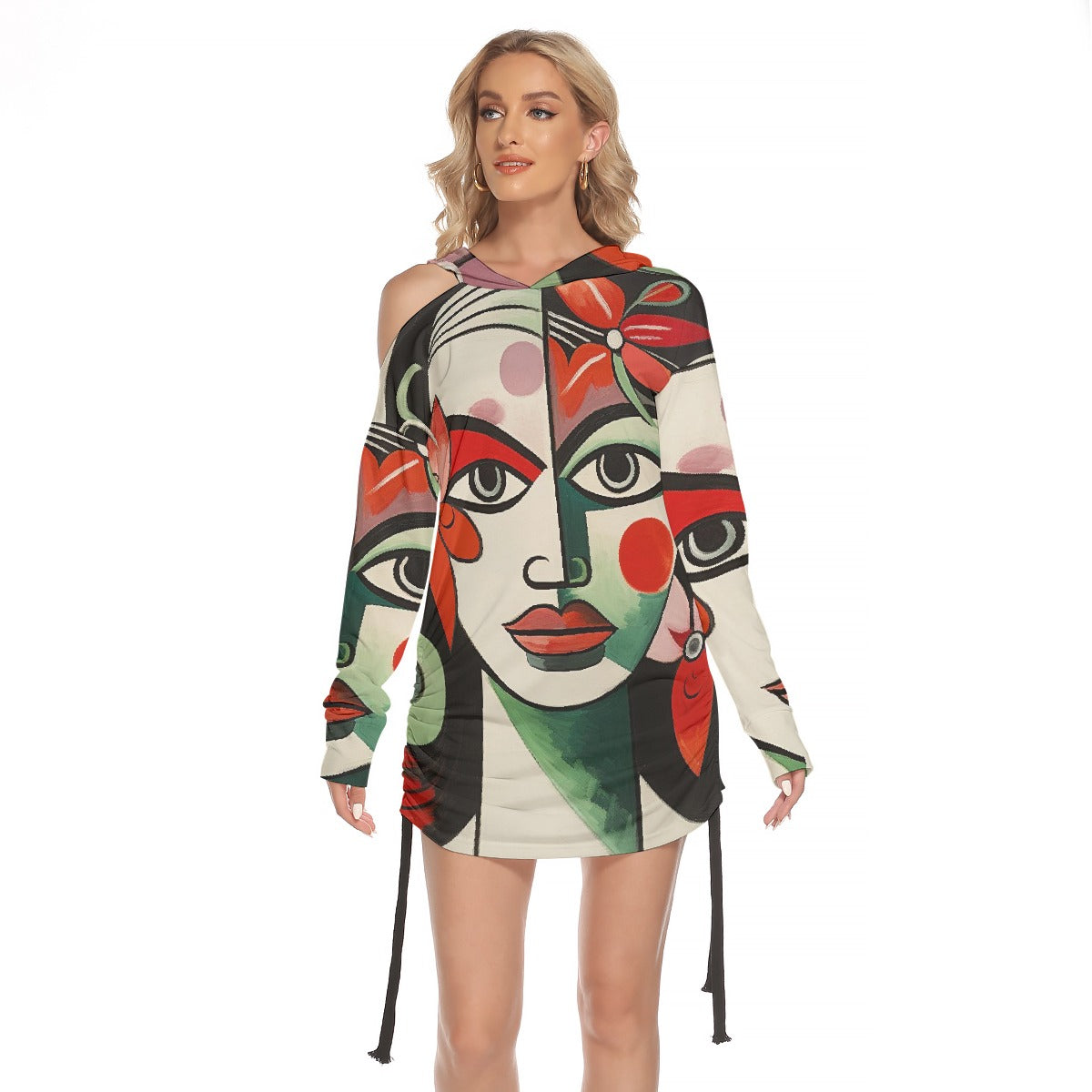All-Over Print Women's One-shoulder Dress With Waist Shirring