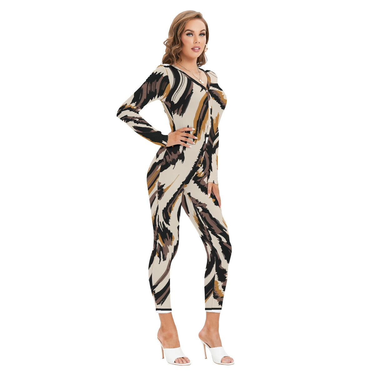 All-Over Print Women's Plunging Neck Jumpsuit