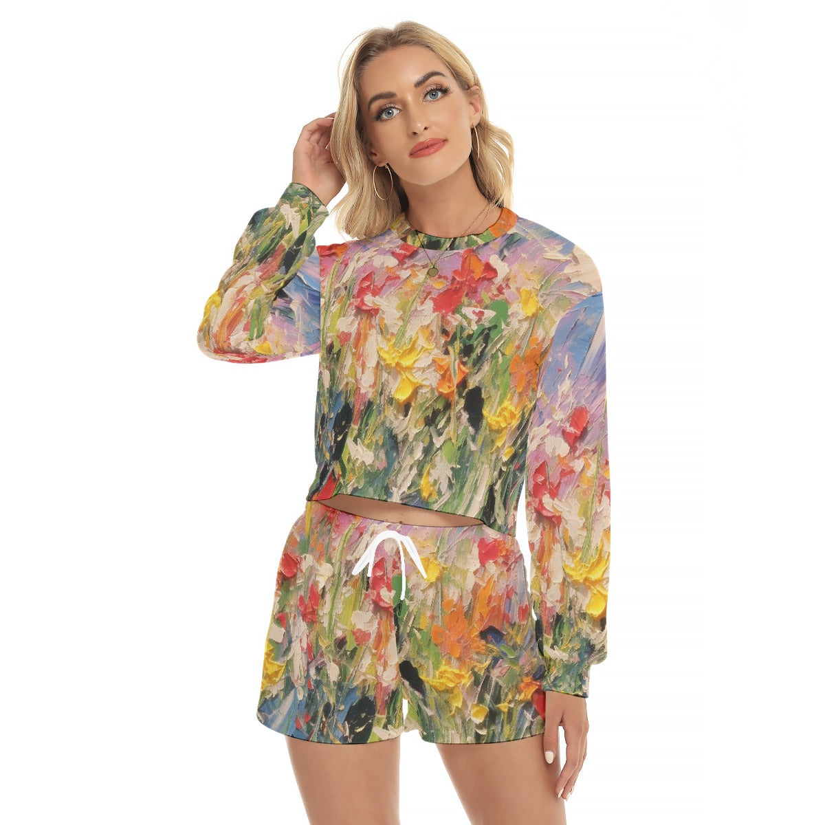 All-Over Print Women's Short Sweatshirt And Pants Suit