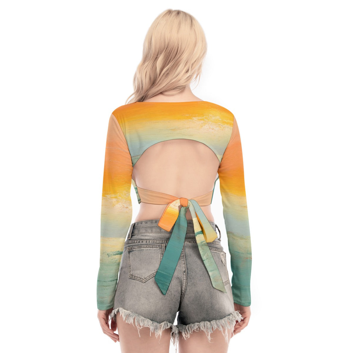 All-Over Print Women's Back Hollow T-shirt With Strap