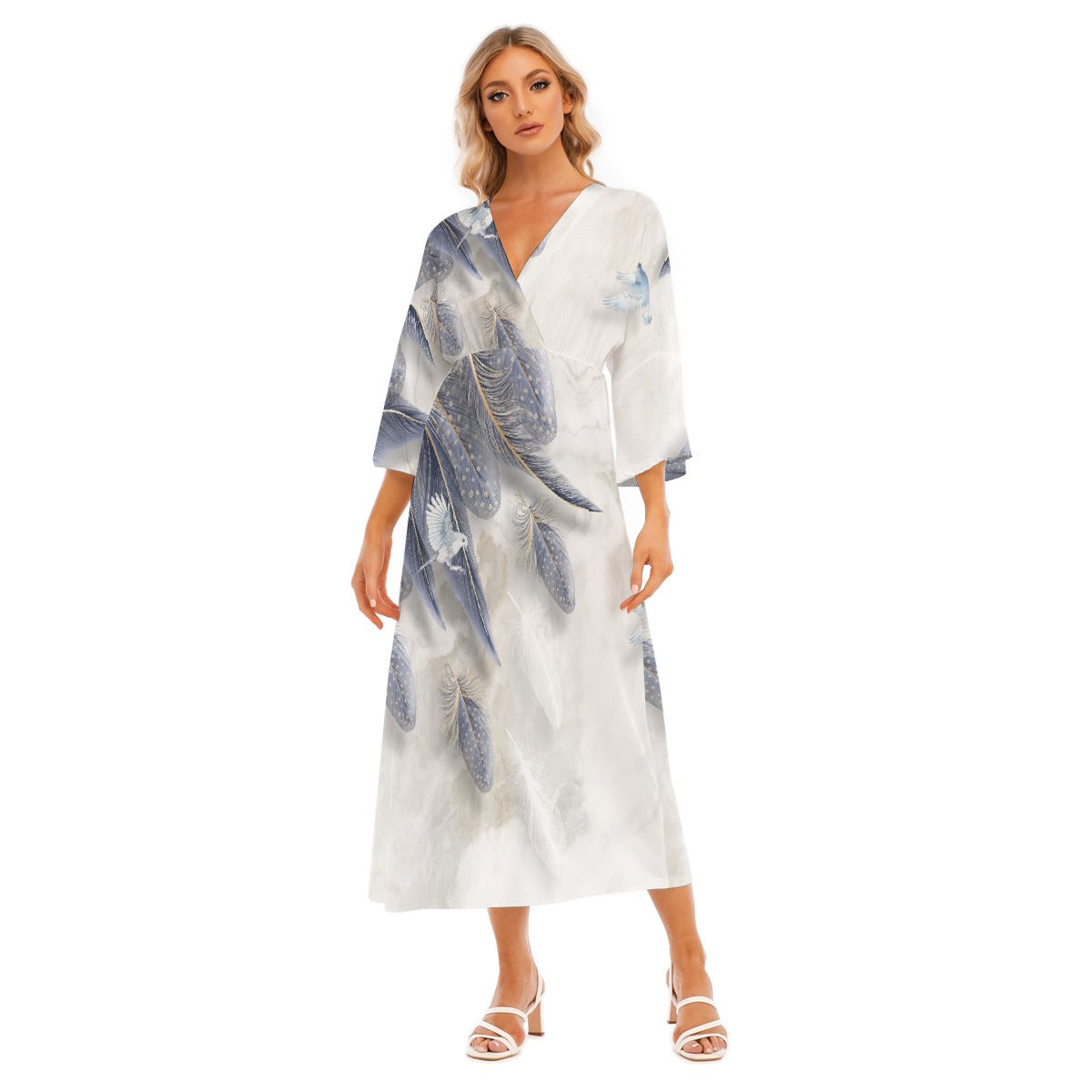 All-Over Print Women's Mid-Sleeve Long Dress