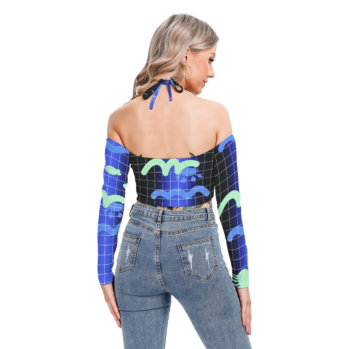 All-Over Print Women's Halter Lace-up Top