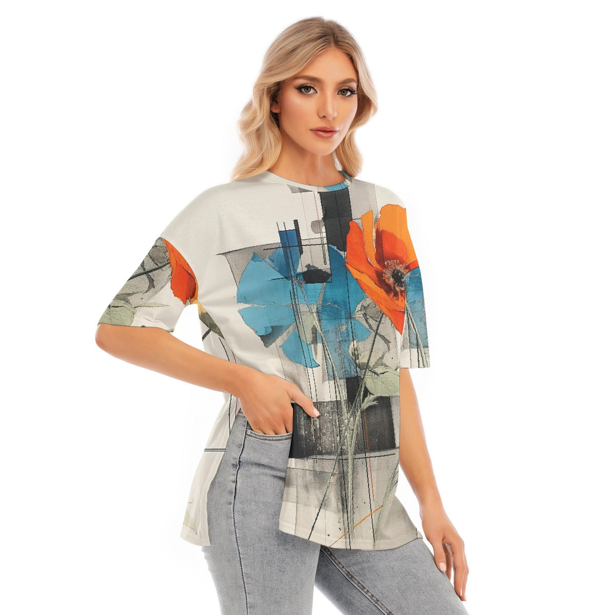 All-Over Print Women's Short Sleeves T-shirt With Hem Split