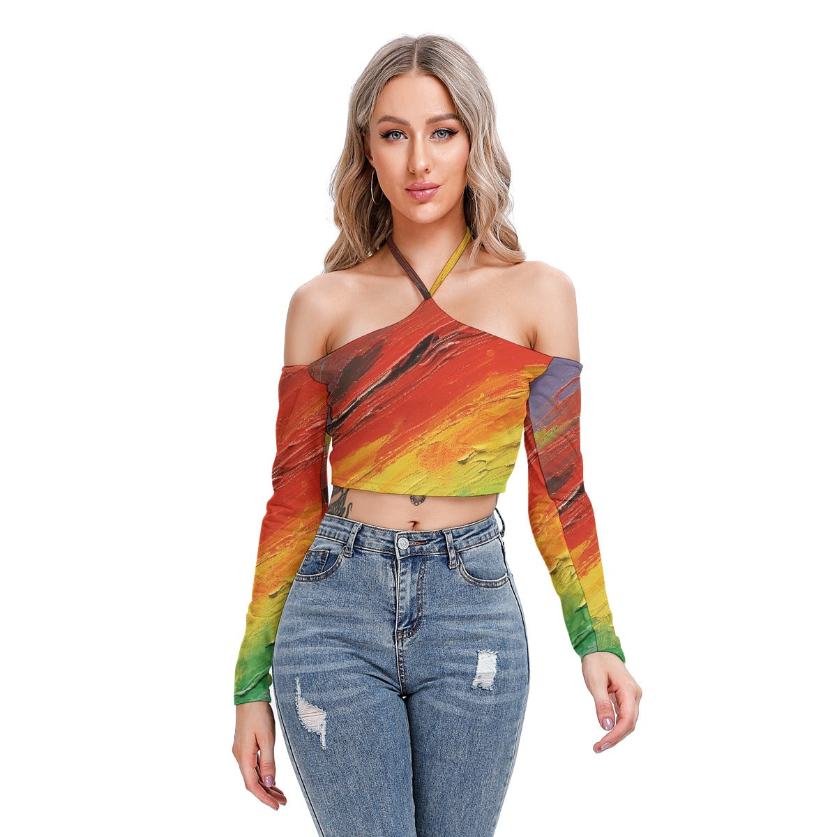 All-Over Print Women's Halter Lace-up Top