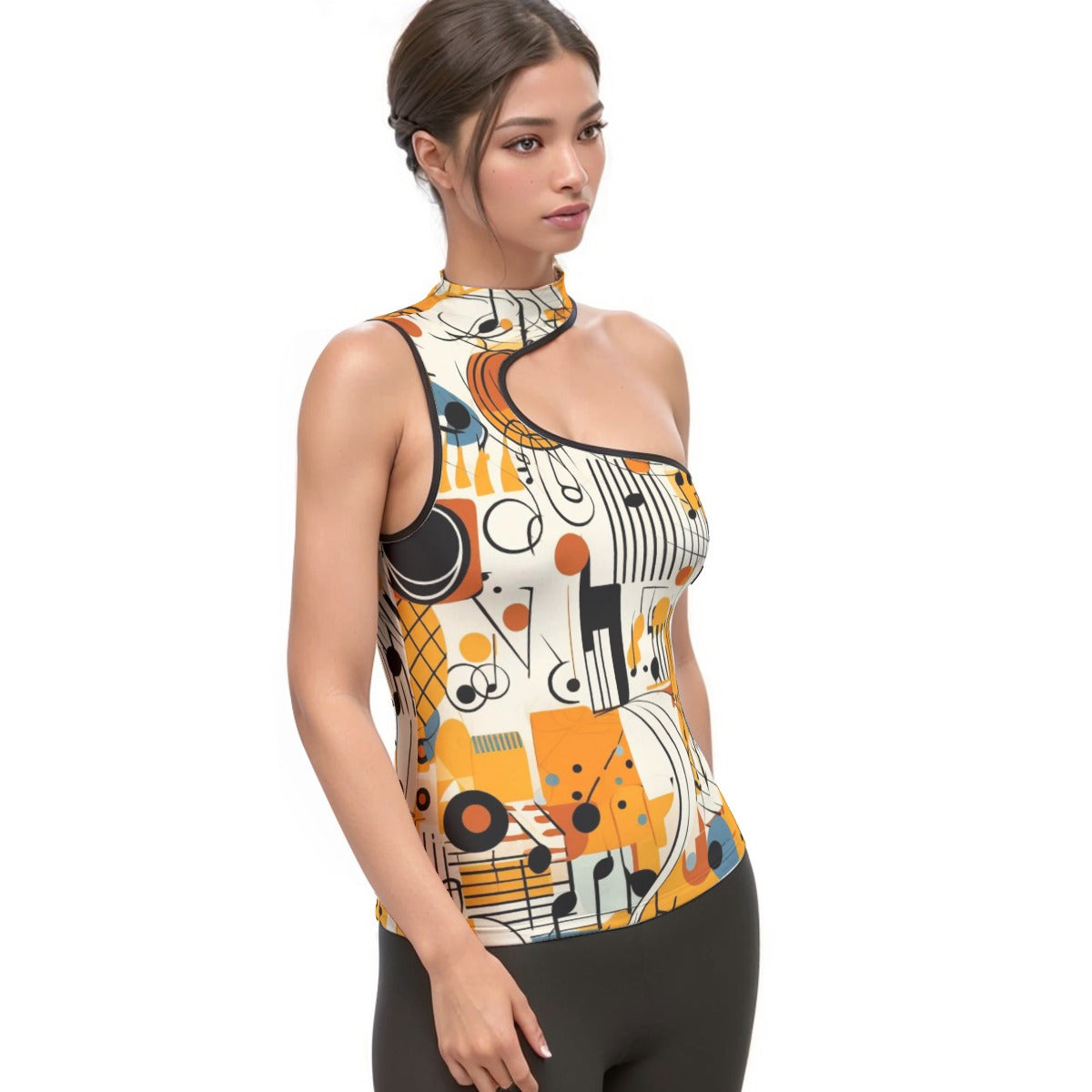 All-Over Print Women's Halter Sleeveless Asymmetrical Tank Top