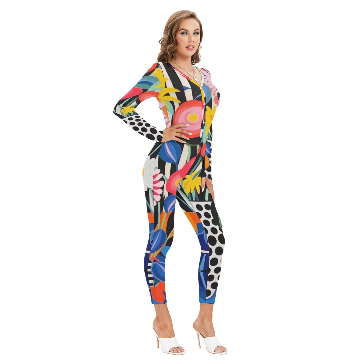 All-Over Print Women's Plunging Neck Jumpsuit