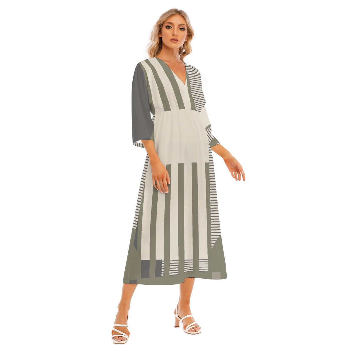 All-Over Print Women's Mid-Sleeve Long Dress
