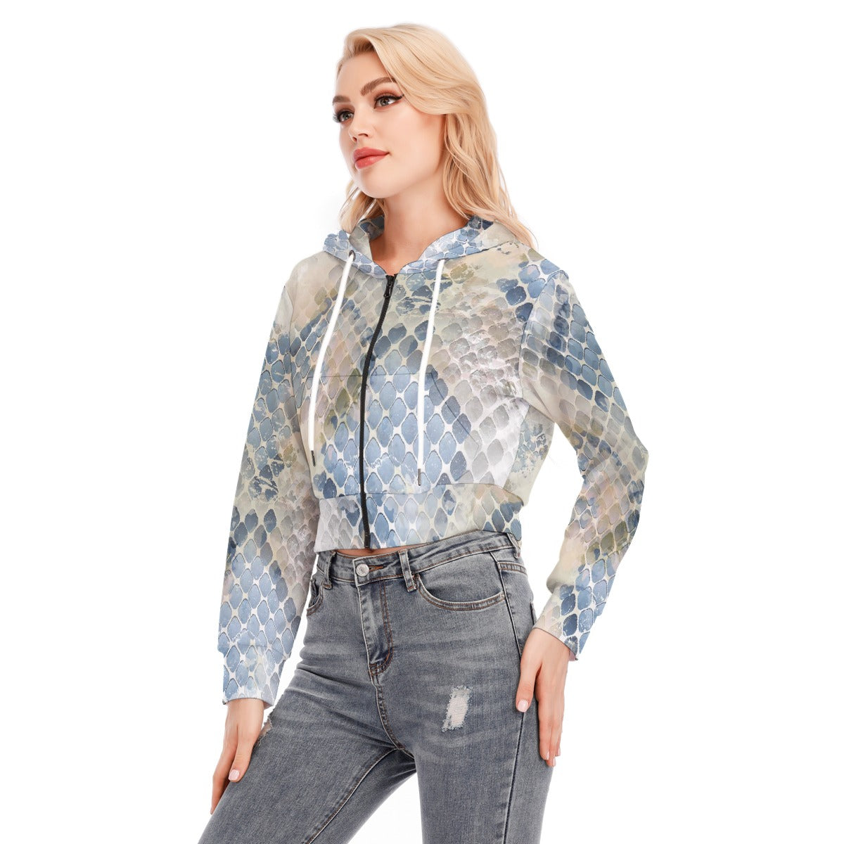 All-Over Print Women's Crop Top Hoodie With Zipper Closure