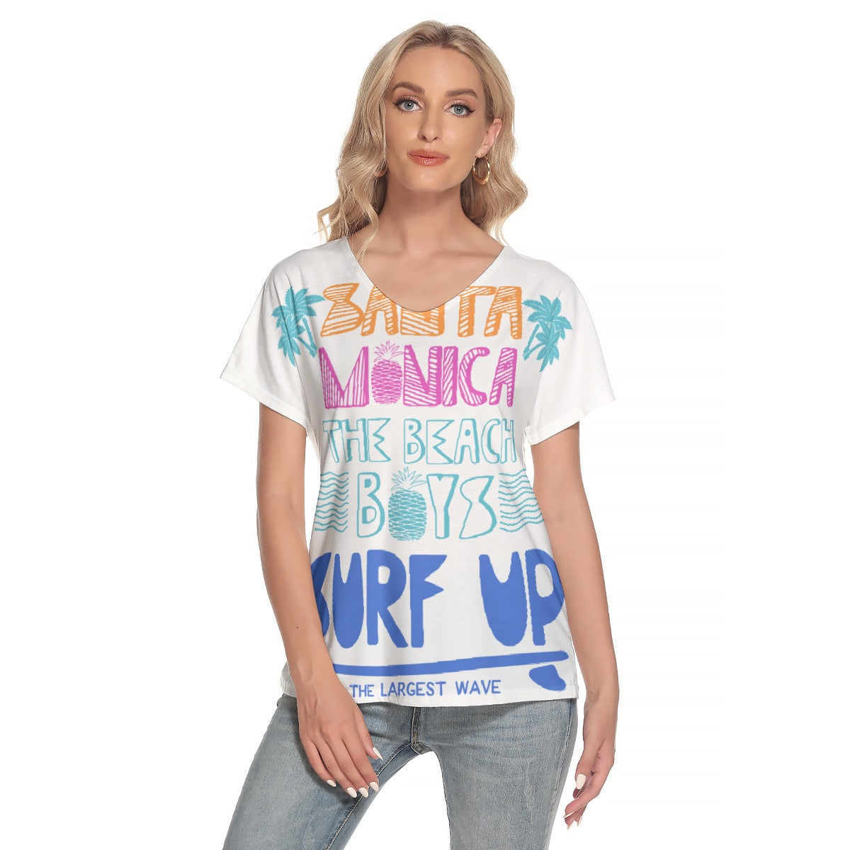 All-Over Print Women's Loose V-neck Short Sleeve T-shirt