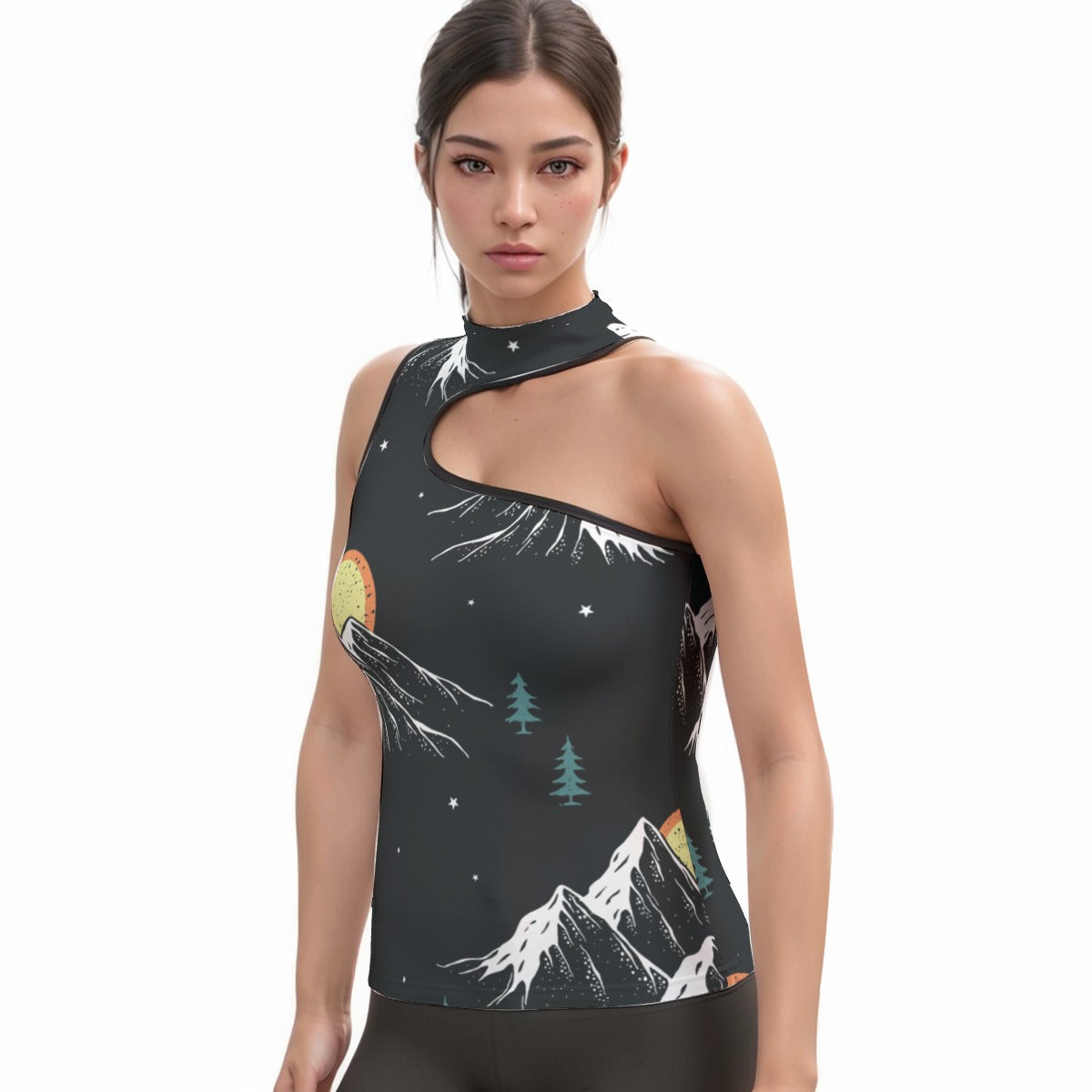 All-Over Print Women's Halter Sleeveless Asymmetrical Tank Top