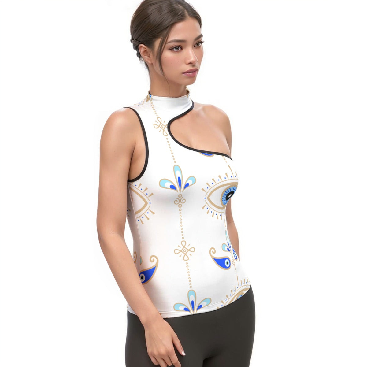 All-Over Print Women's Halter Sleeveless Asymmetrical Tank Top