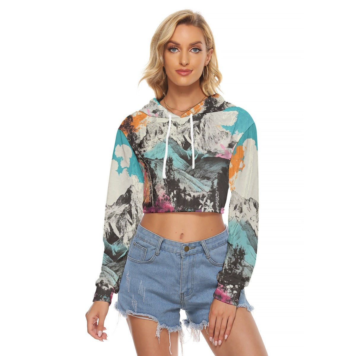 All-Over Print Women's Crop Top Hoodie|Velvet