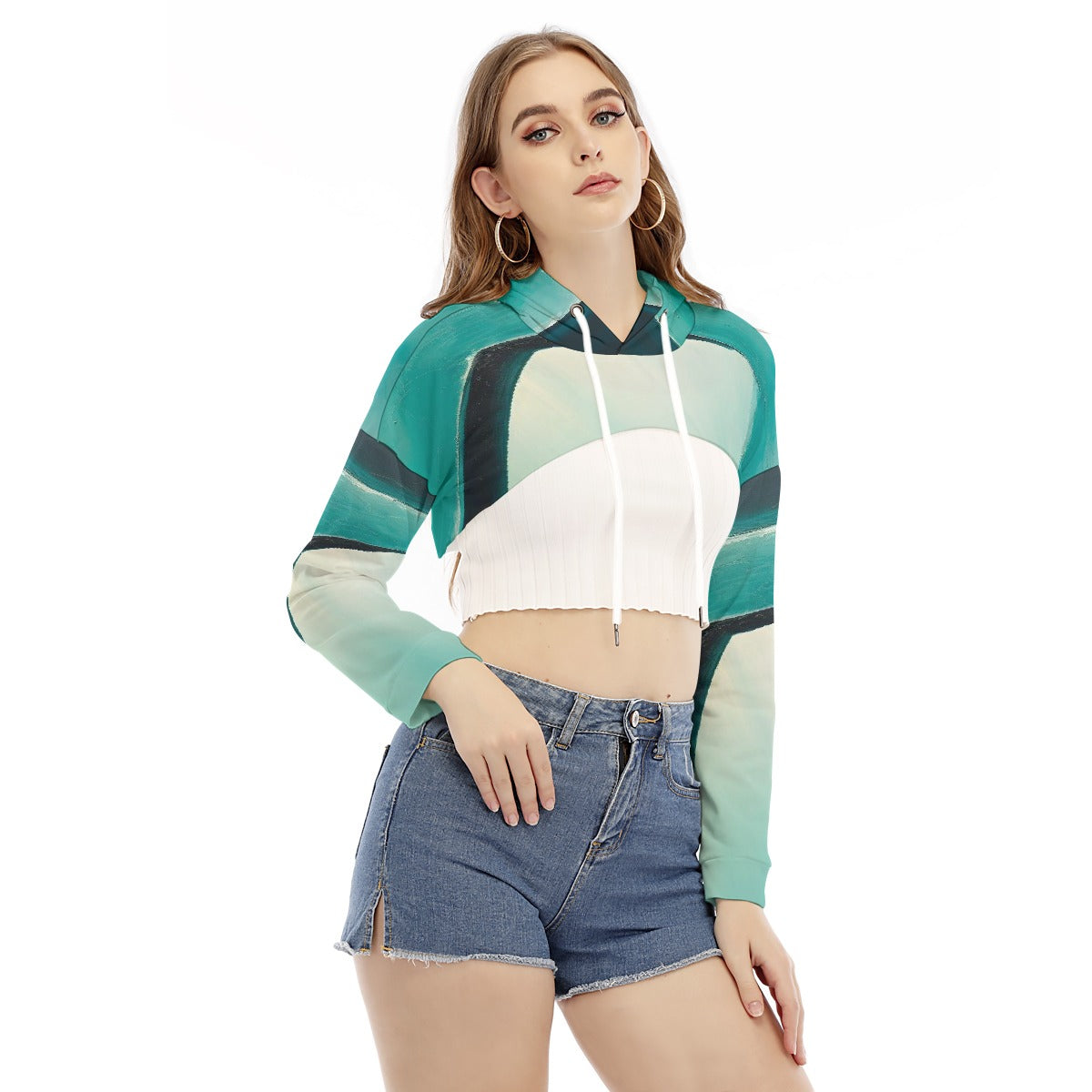 All-Over Print Women's Smock Short Hoodie With Long Sleeve