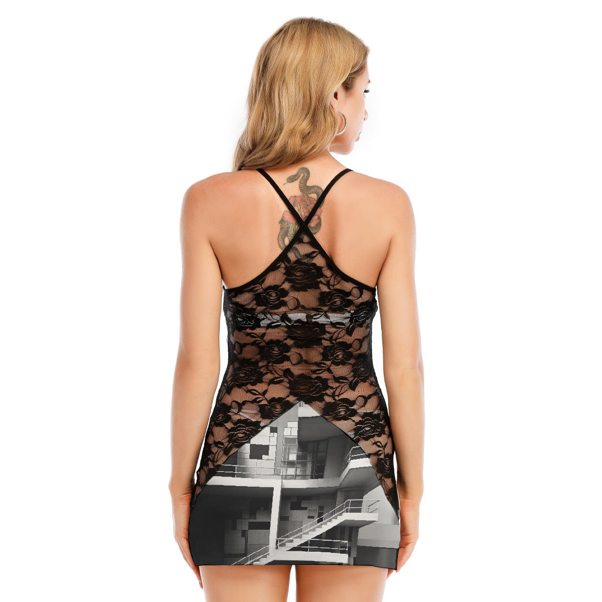 All-Over Print Women's Black Lace Cami Dress