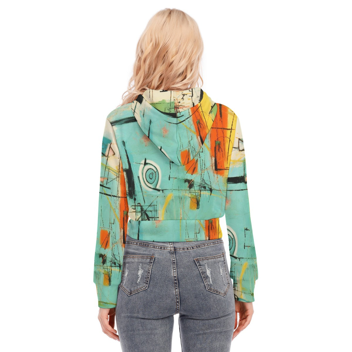 All-Over Print Women's Crop Top Hoodie With Zipper Closure