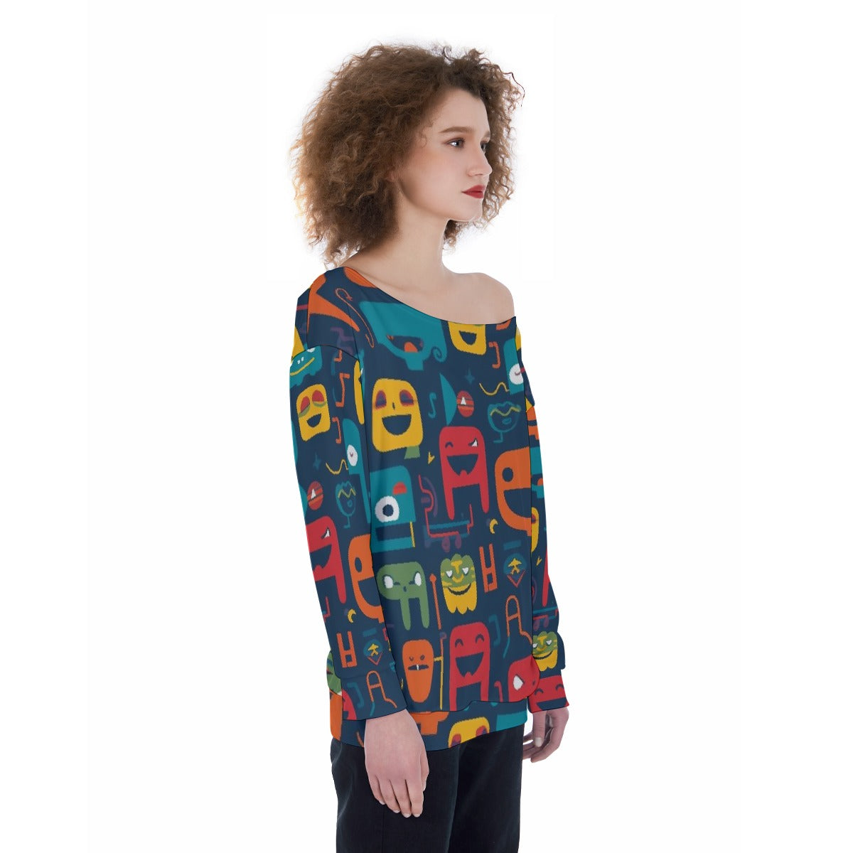 All-Over Print Oversized Women's Off-Shoulder Sweatshirt