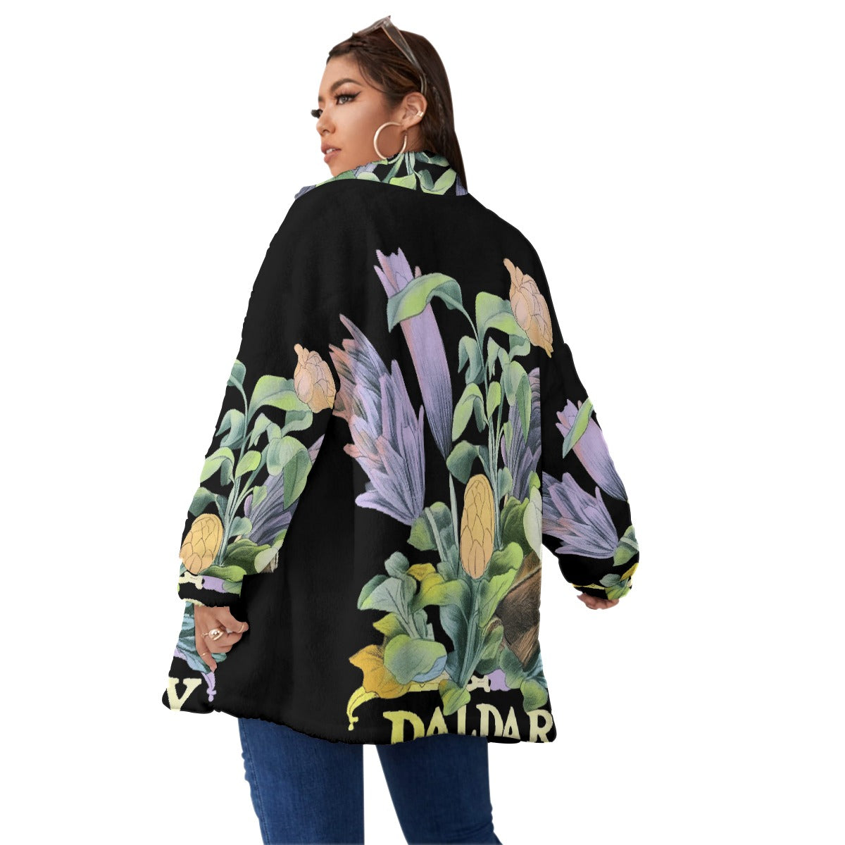 All-Over Print Unisex Borg Fleece Stand-up Collar Coat With Zipper Closure(Plus Size)