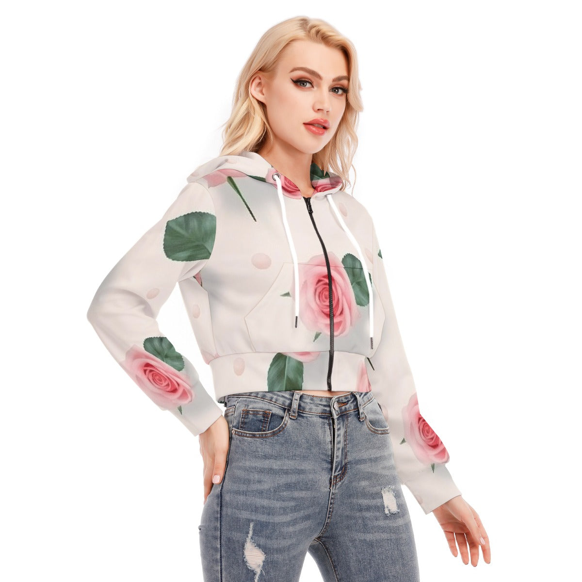 All-Over Print Women's Crop Top Hoodie With Zipper Closure