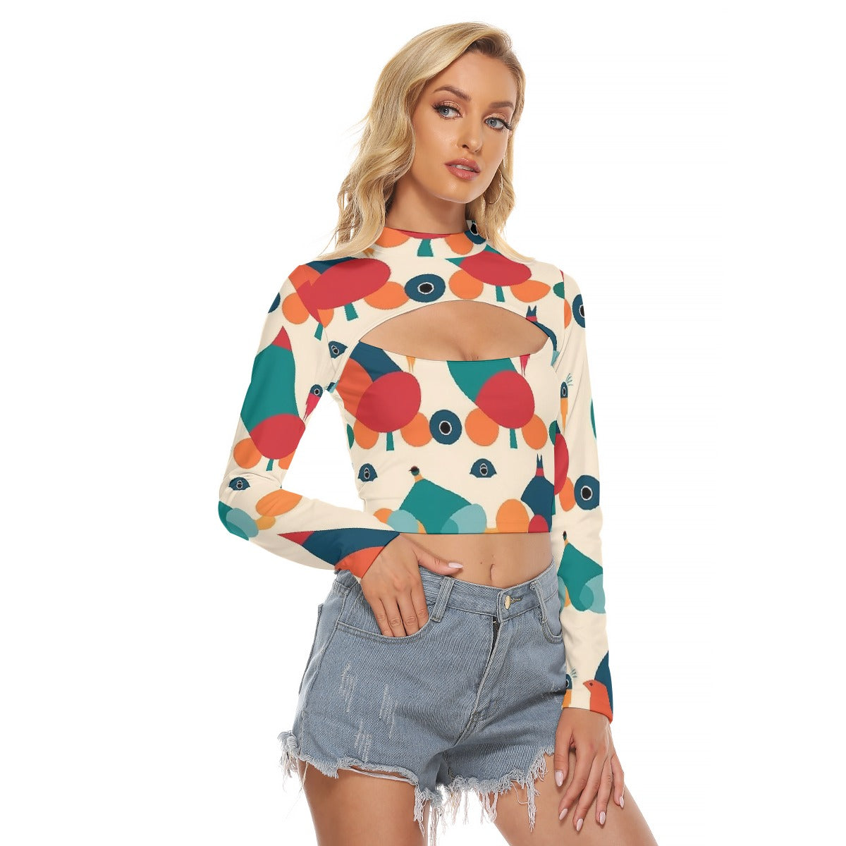 All-Over Print Women's Hollow Chest Keyhole Tight Crop Top