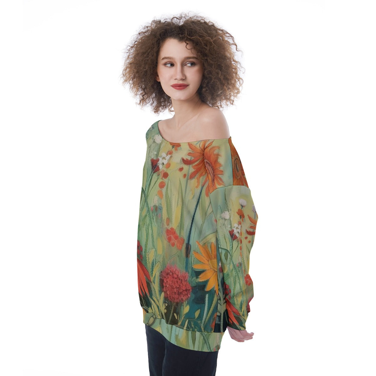 All-Over Print Oversized Women's Off-Shoulder Sweatshirt