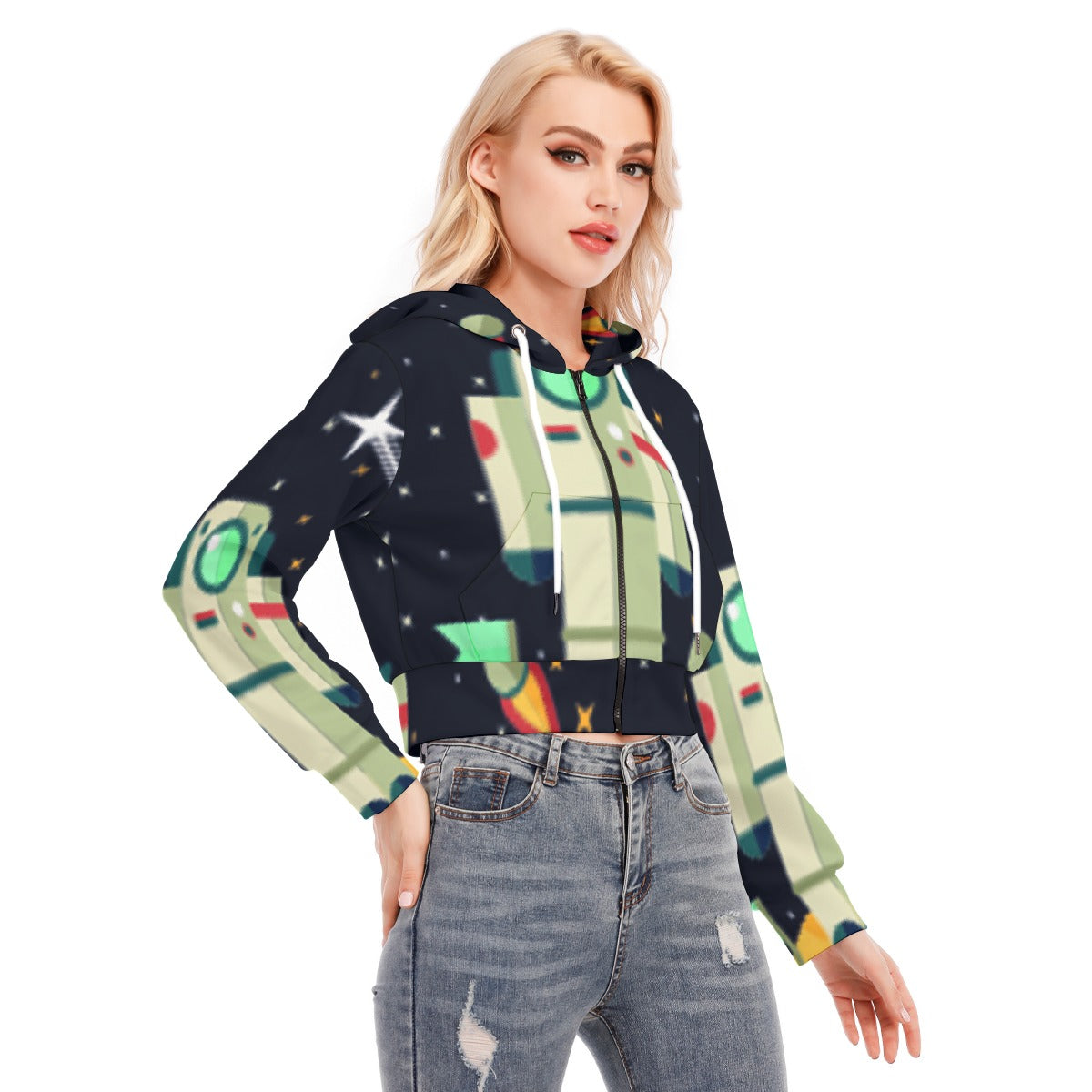 All-Over Print Women's Crop Top Hoodie With Zipper Closure