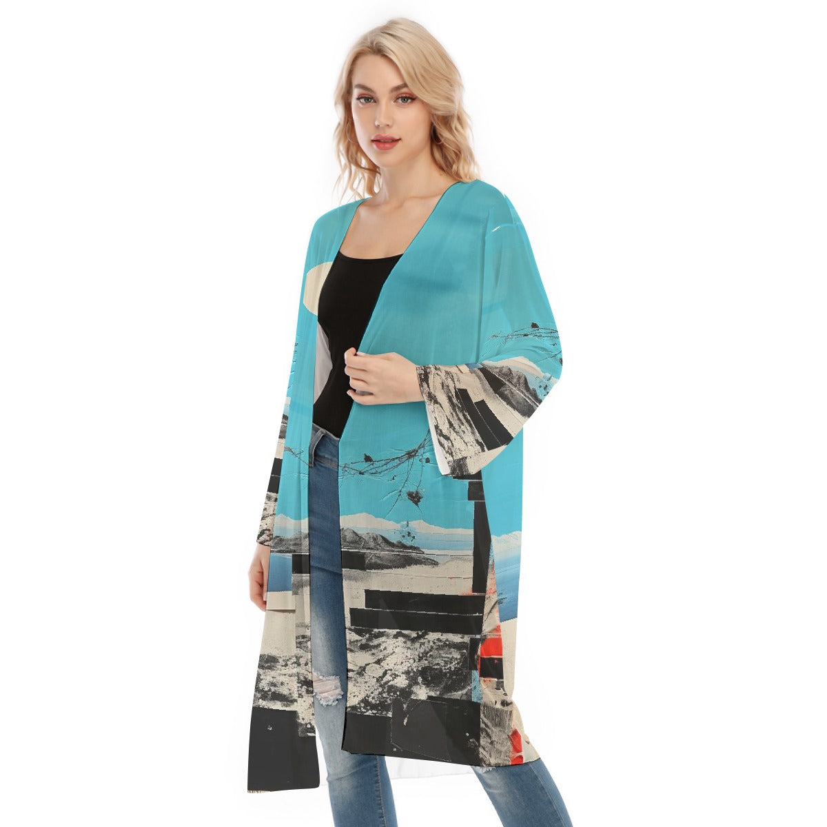 All- Over Print Women's Long Sleeve Mesh Cardigan